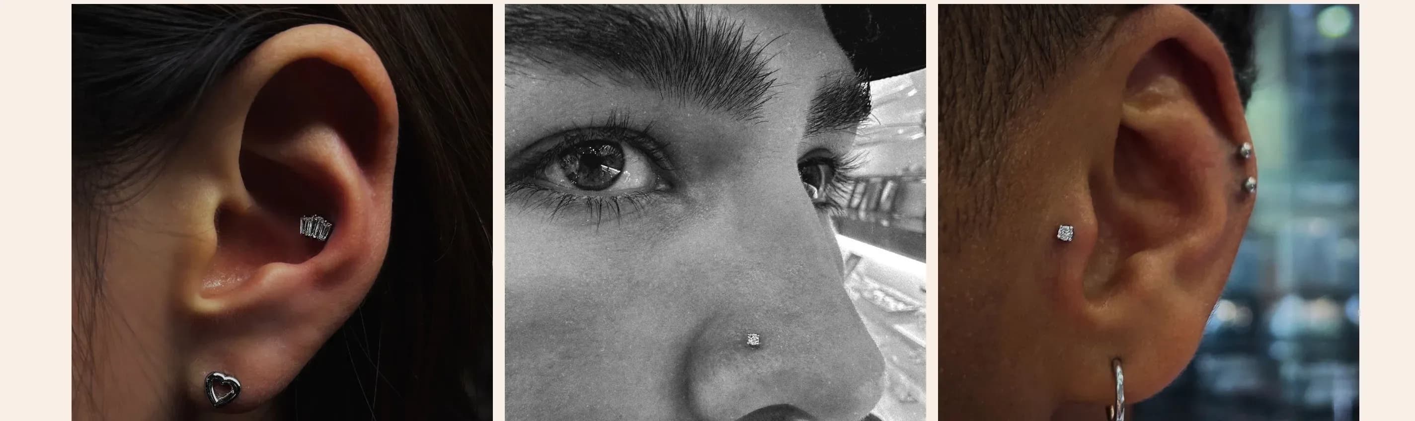 Portfolio grid of ear and facial piercings