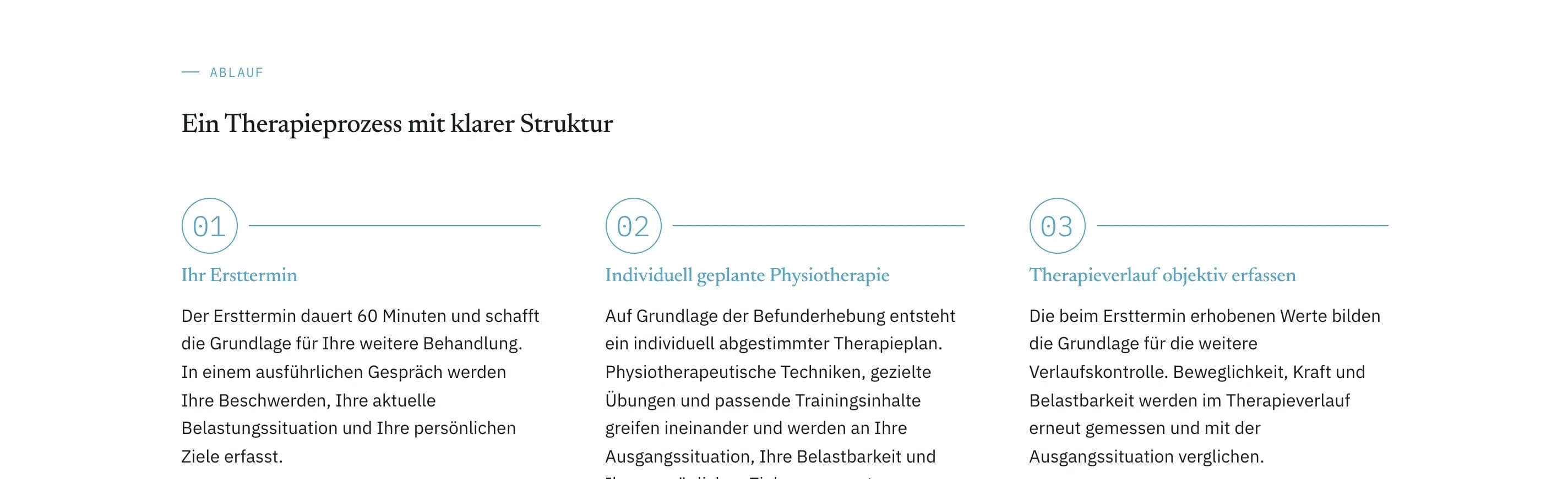 Three-step therapy process section on the homepage