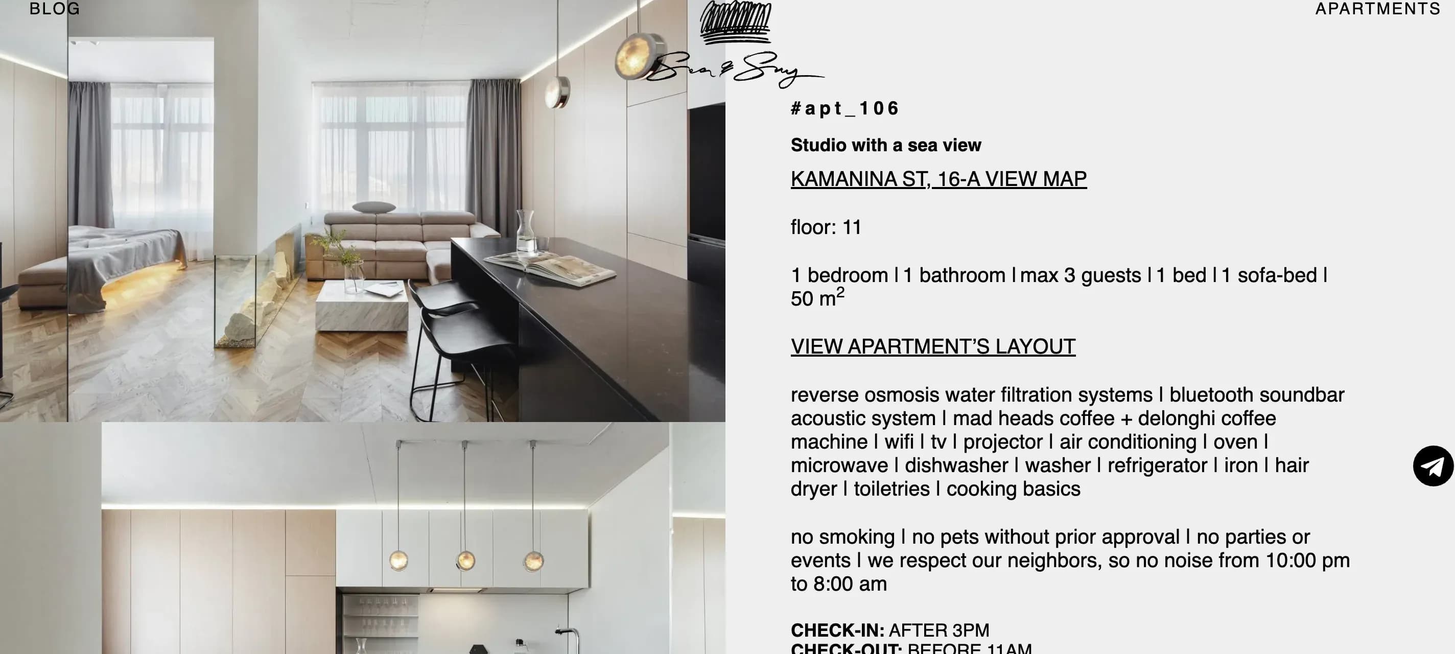 Apartment page with details and booking