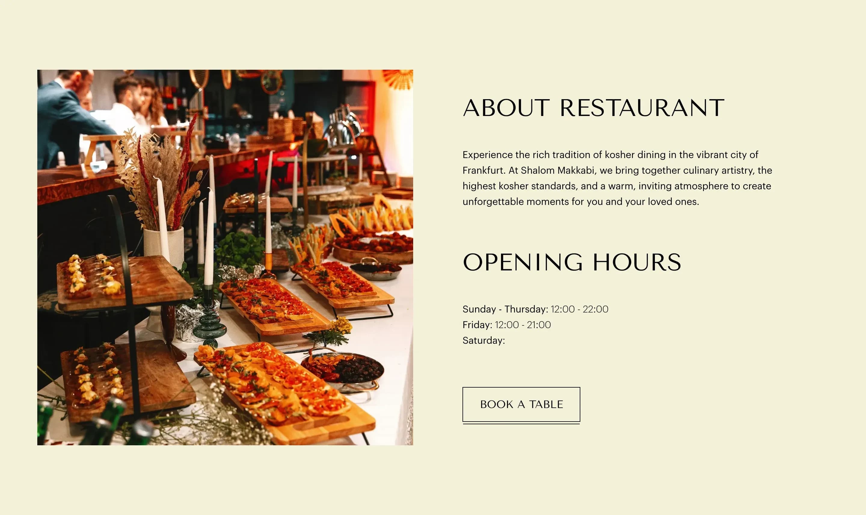 About the restaurant and opening hours section