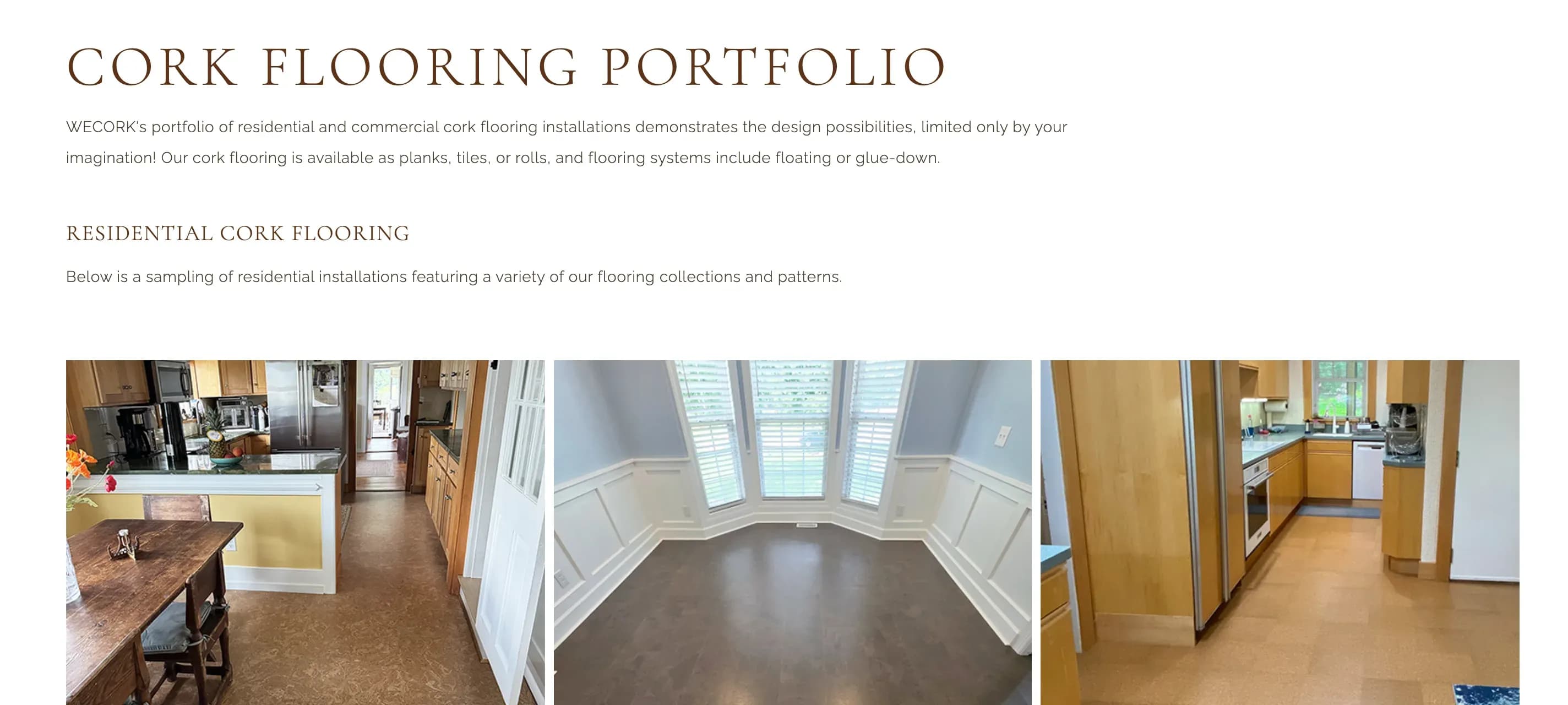 Portfolio of residential cork flooring installations