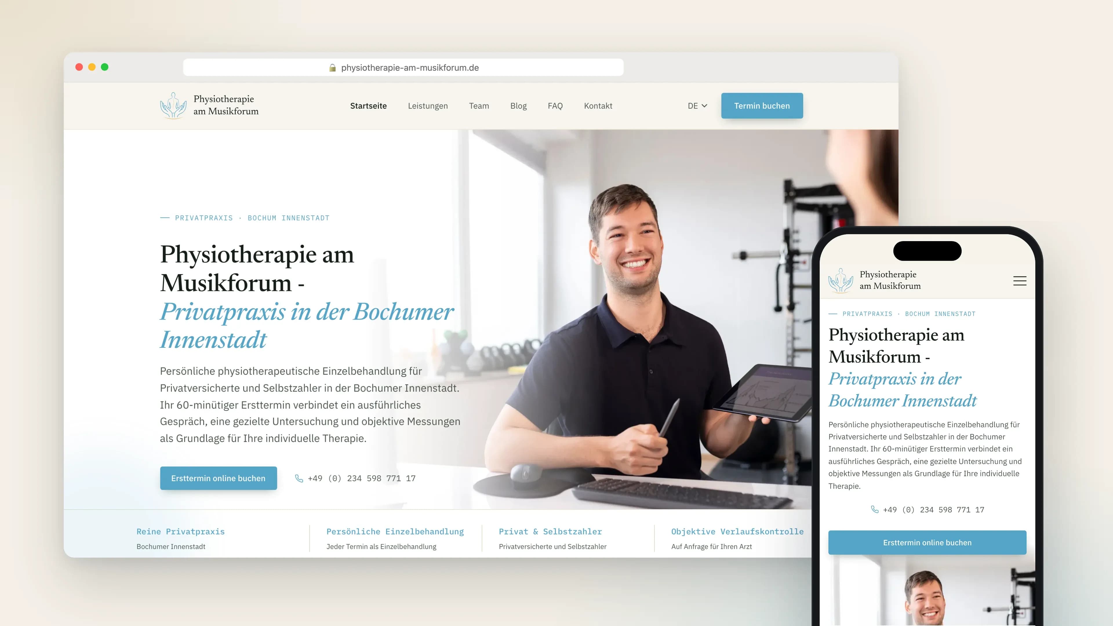 Physiotherapie am Musikforum homepage on desktop and mobile